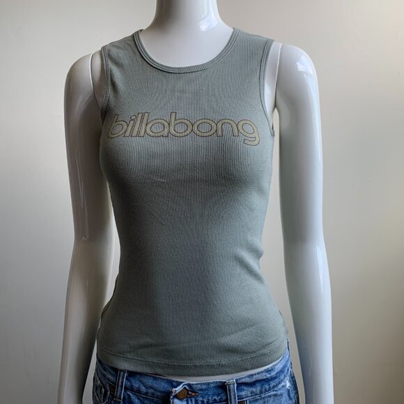 Billabong surf olive green cotton ribbed logo tank top - Picture 1 of 4